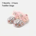 Sparkling pink baby girl princess sandals with sequins and elegant crown bow detail - Size 16 / Inner 12.5cm / Sequin Crown Bowknot Princess Shoe / Pink