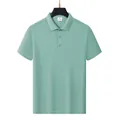 Front view of sage green men's short sleeve polo shirt on a black hanger. - Bean Green