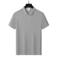 Close-up of a men's grey short-sleeve polo shirt made of breathable ice silk fabric - M / Tops / Gray