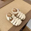 Classic beige woven closed-toe Roman sandals for kids with soft soles - Size 22-25 (Pack of 4) / Off White