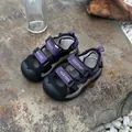 Close-up of purple breathable mesh children's sandals on a textured stone surface - Size 32 (Inner Length 20.5cm) / Black