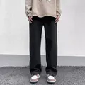 Men's classic black straight-leg casual jeans featuring stylish contrast stitching detail - 28 / Black