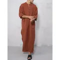 Tunica kaftano lungo da uomo color terracotta con colletto alla coreana e bottoni - Taglia M / Accappatoio / Marrone