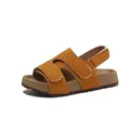 Senfgelbe Birkenstock-Stil Sandalen für Kinder mit verstellbarem Klettverschluss. - Gelb