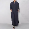 Abito lungo blu scuro da uomo, vestibilità ampia con colletto alla coreana e tasche - Blu Notte