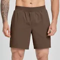 Men's athletic quick-dry stretch shorts in deep brown, ideal for fitness and gym workouts. - S / Bottoms / Chocolate Brown