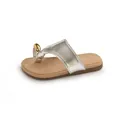 Sandalias plateadas de dedo para niñas con adorno dorado y suela blanda antideslizante - Talla 23 Longitud Interior 15.0cm / Plateado