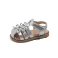 Silberne Mädchensandalen mit süßem Schleifendesign und bequemer Gummisohle für den Sommer - Silber