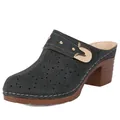 Elegant black closed-toe wedge sandals with perforated floral pattern and gold buckle - 36 / Black