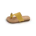 Chanclas de verano amarillas para niñas con detalle dorado y suela blanda cómoda - Talla 23 (Longitud 15.0) / Amarillo