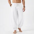 Comfortable men's loose white linen beach jogger pants with elastic drawstring waist design - S / Bottoms / White