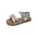 Silberne Mädchensandalen mit künstlichen Perlen und Mesh-Blumen-Detail, SKU-Variante - Silber / Größe 26-30 (5er Pack)
