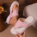 Women's pink platform thong sandals featuring thick wedge soles and fashion lettering - 38 / Pink