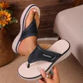 Sandales compensées noires et beige pour femmes, tongs à plateforme élégantes et confortables. - Noir