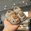 Beige baby summer sandals with cartoon bear and soft non-slip sole for toddlers - Khaki