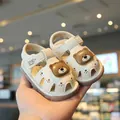 Comfortable toddler closed-toe summer sandals with a cute brown bear cartoon design on top - Beige