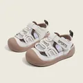 Sandalias de malla transpirable blancas y marrones para niños con suela suave antideslizante - Talla 16-20 (Pack de 5 pares) / Caqui (H2622)