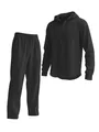 Schwarzes Leinen-Set für Herren mit Kapuze, Knöpfen und langer Hose - S / Oberteil Und Unterteil / Schwarz