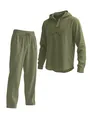 Herren 2-Teiler Leinen-Set in Olivgrün mit Kapuzenhemd und Tunnelzughose, bequemer Stil. - Euro-Größe S: 165-173 cm (5'6"-5'8") / Oberteil Und Unterteil / Armeegrün
