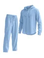 Herren Freizeitset aus hellblauem Leinen mit Kapuzen-Langarmshirt und passender Hose - Euro-Größe S: 165-173 cm (5'6"-5'8") / Oberteil Und Unterteil / Himmelblau