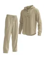 Herren Set aus khakifarbenem Leinenmix mit Kapuzenoberteil und passender Kordelzug-Hose - Khaki
