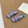 Durable grey children's closed-toe sports sandals with pink mesh and non-slip soft soles - Purple