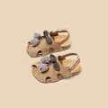 Brown toddler girl sandals with checkered tulip decoration and adjustable strap - 28 (Insole Length 18cm) / Khaki