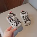 Breathable toddler light-up closed-toe sandals with mesh and cartoon dog design in brown - Brown
