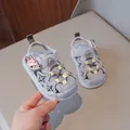 Toddler LED glowing closed-toe sandals with breathable mesh and adjustable velcro straps - Gray