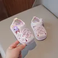Pink and white toddler light-up sandals with breathable mesh and velcro - Pink