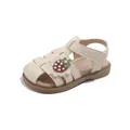 Off-white toddler girl sandals with strawberry lace applique and soft non-slip sole - 5 Pairs/Pack (Sizes 21-25) / Beige