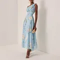Elegante abito midi monospalla in chiffon a fiori azzurro per feste estive e cocktail - Taglia S / Vestiti / Arcobaleno