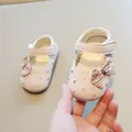 Soft-soled pink princess shoes for baby girls with hollow dots and cute bow decoration - Size 15 (Inner Length 11 cm) / Pink