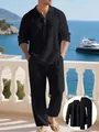 Ensemble chemise manches longues et pantalon en lin noir pour homme plage - S / Haut et Bas / Noir