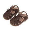 Brown toddler girl summer sandals featuring cute rabbit ear design and soft sole - 15 / Dark Brown
