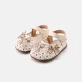 Elegante cremefarbene gewebte Baby-Sandalen für Mädchen mit karierten Schleifen-Details - Beige