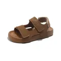 Comfortable brown children's fashion sandals with adjustable velcro straps and open-toe - Size 26 (Inner Length 16.7cm) / Open Toe Double Velcro Beach Sandals (615) / Tan