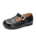 Classic black leather Mary Jane shoes for girls featuring elegant brogue perforations - Black