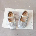 Scarpe da principessa bianche per bambina con fiori di strass e cinturino di perle - 23 / Beige
