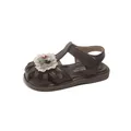 Toddler brown closed-toe sandals with floral lace decoration and soft sole - Brown