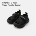 Black kids closed-toe sports sandals with soft sole and Velcro strap for toddlers - Size 16 (Inner Length 12.5cm) / Black