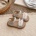 Elegante silberne Mädchen Prinzessin Sandalen mit Perlenriemen und süßen Bären-Details - Größe 22-26 / Packung mit 5 Paaren / Silber