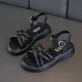 Modern black girls' summer sandals featuring soft soles and chic crisscross strap design - 26 / Black
