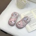 Close-up of sweet pink girl's sandals with delicate 3D flower petals and pearl centers - 22 (Inner Length 14cm) / Pink