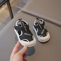Breathable black and white infant summer walking sandals for baby boys and girls - 16 / Black