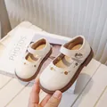 White toddler girls floral embroidery Mary Jane shoes with anti-slip soft soles - 21 / Beige