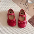 Chaussures Mary Jane rouges classiques pour filles avec nœud élégant - Rouge