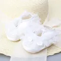 Elegant white lace baby shoes with flower decoration for 0-1 year infants - White