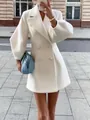 Elegant white short wool coat with lantern sleeves and double-breasted detail - S / Tops / White