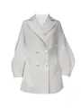 Elegant off-white short wool coat featuring vintage lantern sleeves and large lapels detail - S / Tops / White